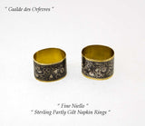 Wonderful Russian Sterling Silver Set of 6 Napkin Rings Niello, Partly Gilt.