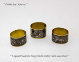 Wonderful Russian Sterling Silver Set of 6 Napkin Rings Niello, Partly Gilt.