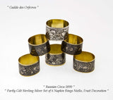 Wonderful Russian Sterling Silver Set of 6 Napkin Rings Niello, Partly Gilt.