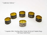 Wonderful Russian Sterling Silver Set of 6 Napkin Rings Niello, Partly Gilt.