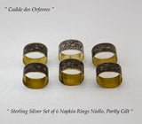 Wonderful Russian Sterling Silver Set of 6 Napkin Rings Niello, Partly Gilt.