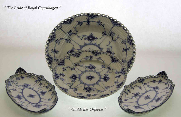 Blue Fluted Full Lace Dinner, Dessert & Pickle Plates , Pierced Border