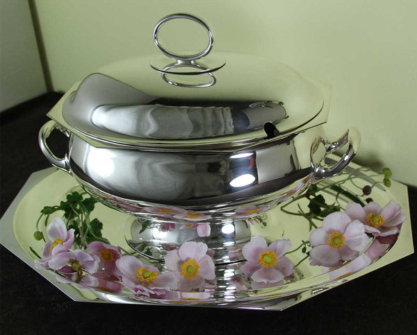 Silver Soup Tureen, Octagon-Oval & Cover and Platter Raw Edge