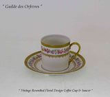 Set of 6 Mocha Cups & Saucer, Rich Gold Decoration and Delicate Flowers