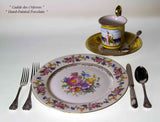 Set of 10 Cheerful Dinner Plates, Gold Rim & Rich Floral Design