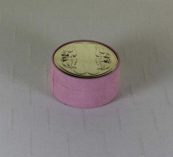 Small Round Jewelry Box Pink with Chased Sterling Silver