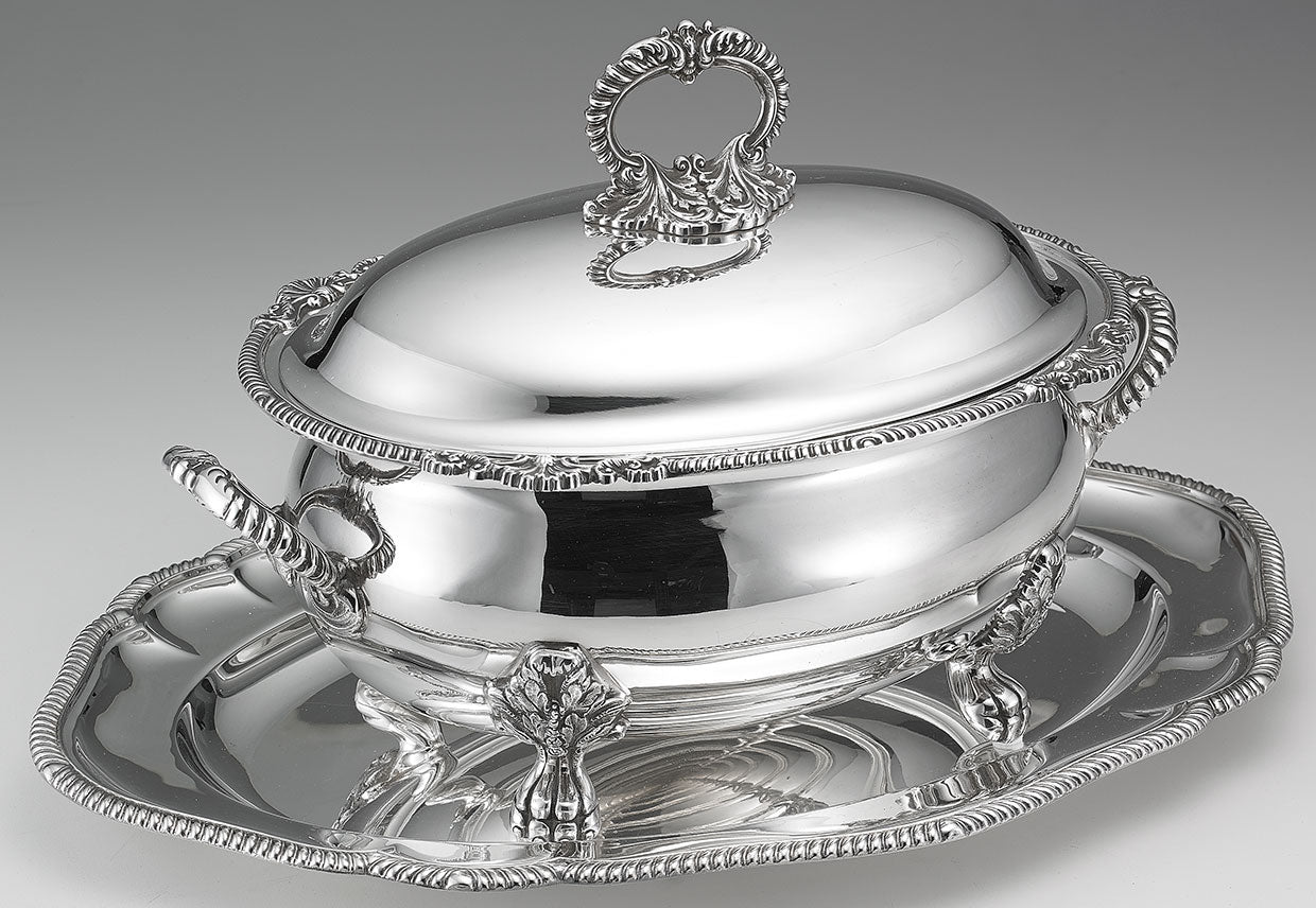 Silver Soup Tureen & Cover Gadroon & Shell with Plateau Gadroon