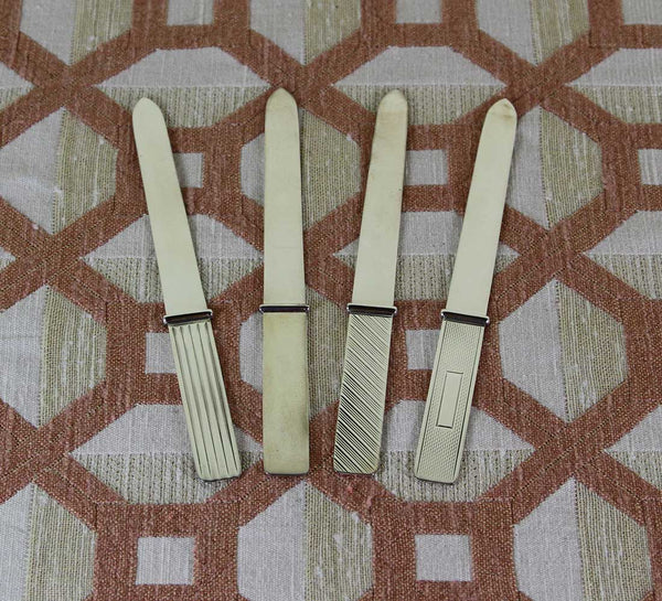 Set of 4 Sterling Silver Letter Openers Guilloché with Stripes