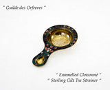 Sterling Gilt Tea Strainer with Multicolor Enameled Cloisonné