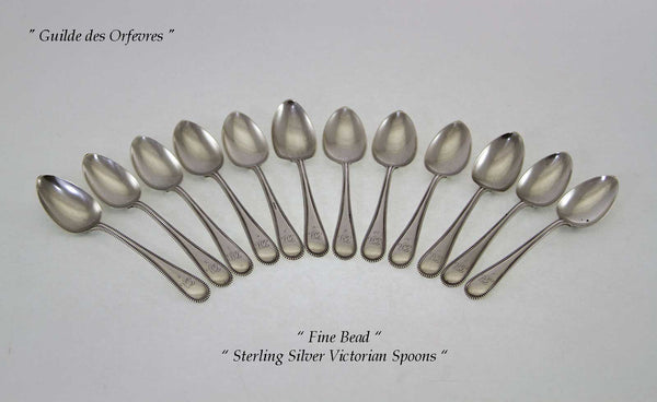 Antique Victorian Sterling Silver 12 Coffee/Tea Spoons, Beaded