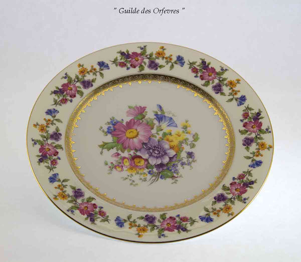 Cheerful Dinner Plate, Gold Rim & Rich Floral Design