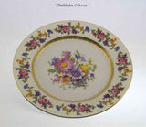 Set of 10 Cheerful Dinner Plates, Gold Rim & Rich Floral Design