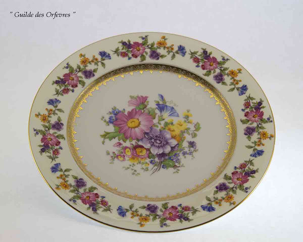 Set of 10 Cheerful Dinner Plates, Gold Rim & Rich Floral Design