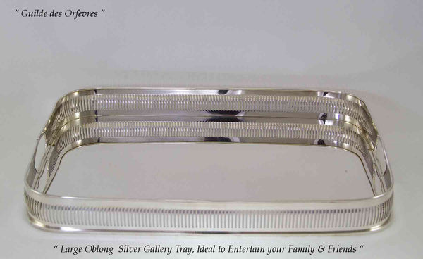 Silver Gallery Tray, Oblong Plain & Pierced Border