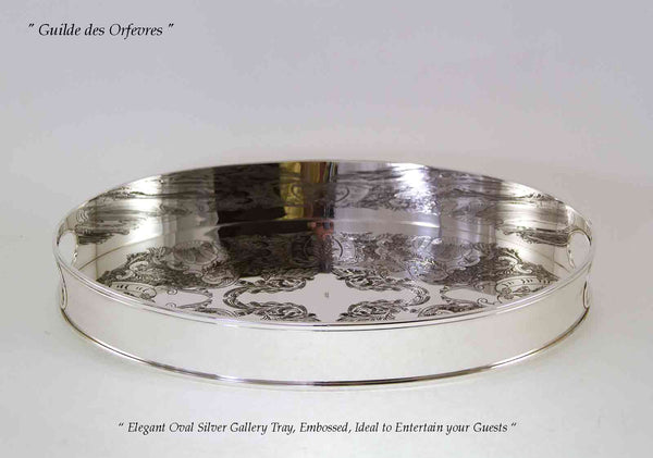 Silver Gallery Tray, Oval Embossed with Plain Mount.