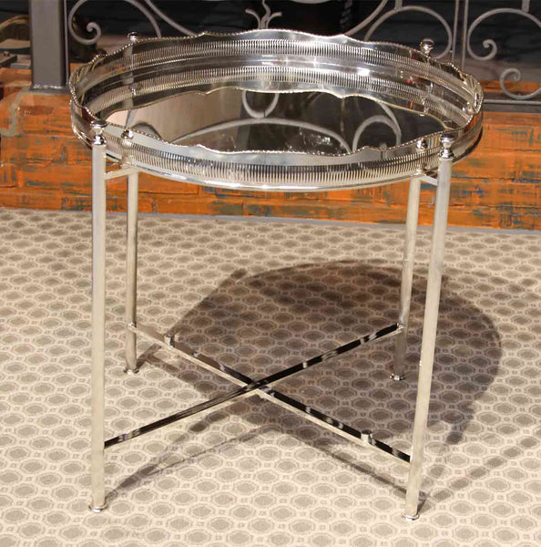 Large Silver Collapsible Stand, Striped with Round Gallery Tray