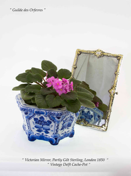 Delft Hexagonal Cache-pot with Lining Blue Floral Decoration