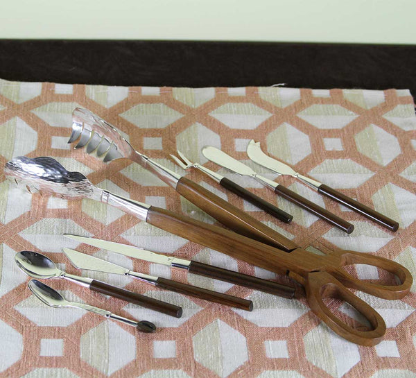 Elegant Set of 7 Hand Crafted Sterling Silver and Precious Wood