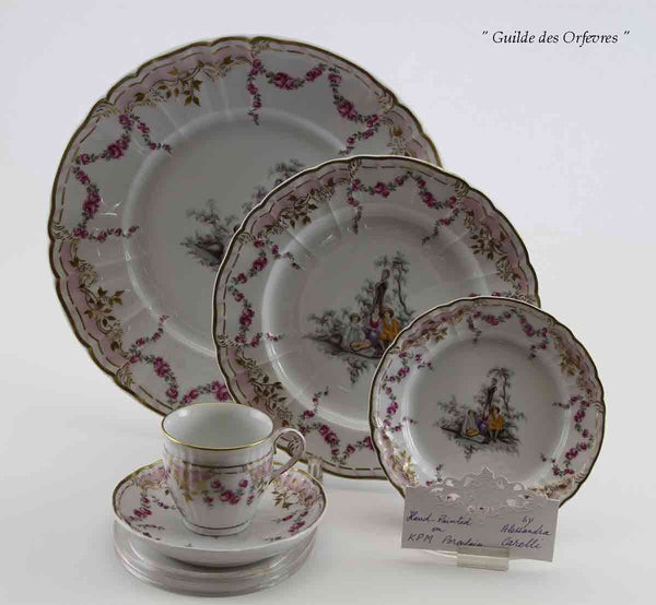 Ltd. Edition Hand-Painted 5-piece Place-Setting after Watteau